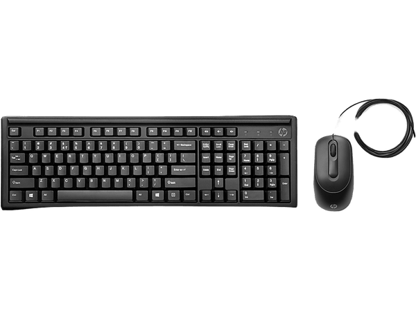 Pack Teclado + Ratón -  HP 160, Cable, USB, LED, Negro