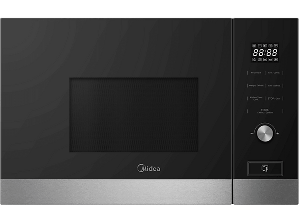 Microondas con grill integrable - Midea MBMTG820H-X, 800 W, 1000W Potencia Grill, 7 Funciones, 20l, Cristal Negro/ Inox