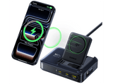 Docking Station - Baseus Nomos NH21 4-en-1, Universal, Tipo‑C, USB y Qi2, Carga inalámbrica y simultánea, Con cable retráctil, Negro Cosmic