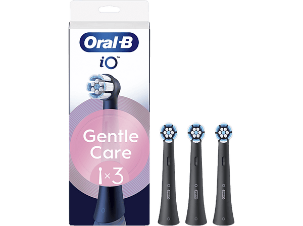 Recambio para cepillo dental - Oral-B iO Gentle Care, Pack de 3 unidades, Para encías sensibles, Negro