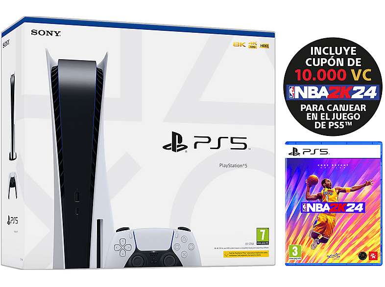 Consola - Sony PlayStation 5 Standard, 825 GB, 4K, 1 mando, Chasis C, Blanco + Juego NBA 2K24