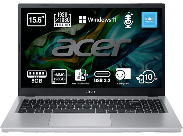 Portátil - Acer A315-510P-C2LA, 15.6" Full HD, Intel®N100, 8GB RAM, 128GB eMMC, Windows 11 Home Modo S (64 Bit)