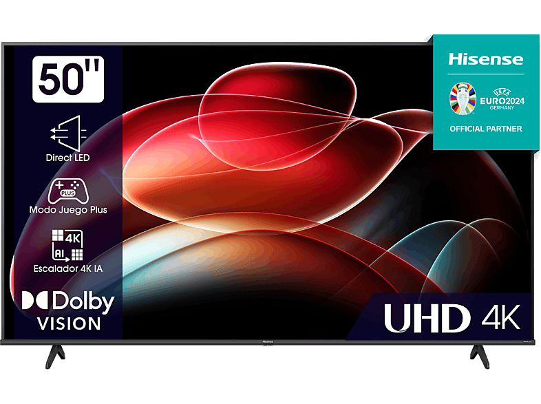 TV DLED 50 - Hisense 50A6K, UHD 4K, Quad Core/MT9602, Smart TV, Dolby Vision, Control por Voz, Negro