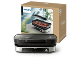 Grill - Philips GRILL 5000 2400W Smoker + Tapa de vidrio HD6212/90, Revestimiento de Maifan, Superficie de 1250 cm2, Sistema de ahumado, Acero inox.