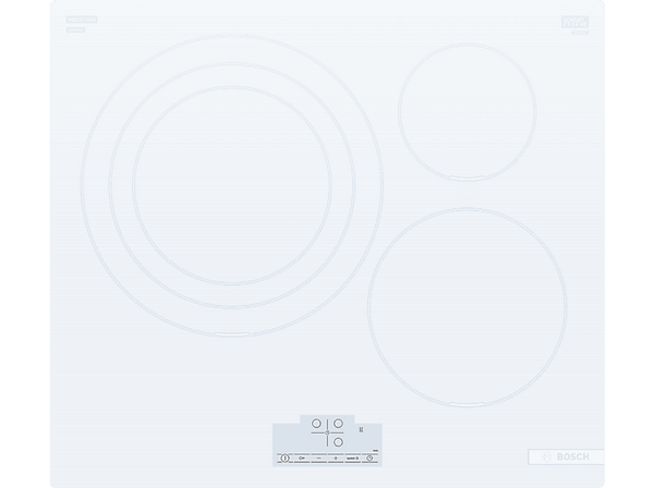 Placa inducción - Bosch PID612BB1E, Zona de Cocción Triple, Zona grande 32 cm, Sprint, Blanco
