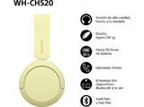 Auriculares inalámbricos - Sony WH-CH520, Bluetooth, 50 horas de autonomía, Carga rápida, 360 Audio, Conexión multipunto, Cascos diadema, Amarillo