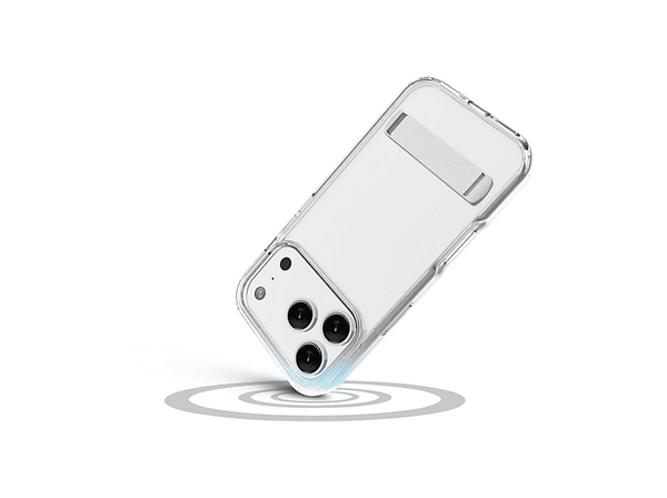Funda móvil - CellularLine CLEAR STAND, Para iPhone 17 Pro, Esquinas reforzadas, Anti-amarilleo, Con soporte integrado, Antibacteriana, Transparente