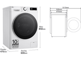 Lavadora carga frontal - LG F2WR5S09A0W,  Serie fondo especial 500, 9 kg, 1200 rpm, 12 programas, AI Direct Drive™, Steam™, Blanco