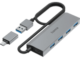 Hub - Hama 00200138, 4 Conexiones, 5 Gbit/s, Antracita