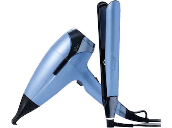 Plancha de pelo - ghd Kit Deluxe Iced, Incluye Secador y Cofre, Cerámica, 185 °C, Tecnología HD motion-responsive™, Azul Gélido