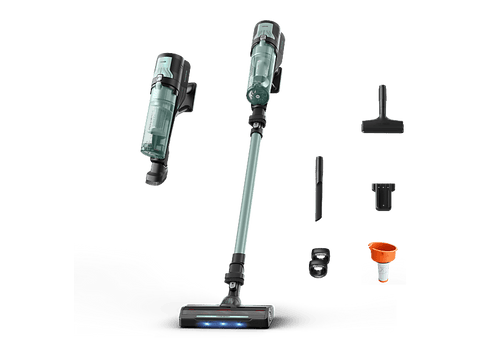 Aspirador escoba - Rowenta X-FORCE 8.80 RH1833, 250 W, 100 AW, 45 min Autonomía, 0.44 L, Ligera, 1.3 Kg, Limpieza 4 en 1, Verde, Gris