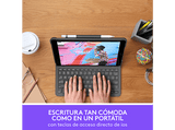 Funda con teclado - Logitech Slim Folio, Bluetooth, para iPad 2019 10.2, Teclas de acceso directo, Tres modos de uso, Batería hasta cuatro años, Gris