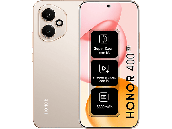 Móvil - Honor 400 5G, Gold, 256GB, 8GB RAM, 6.55" AMOLED, Qualcomm Snapdragon 7 Gen 3, 5300 mAh, MagicOS 9.0
