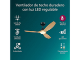 Ventilador de techo - Philips Olas 32 W + 24 W, LED, 3 Velocidades, Negro/Madera