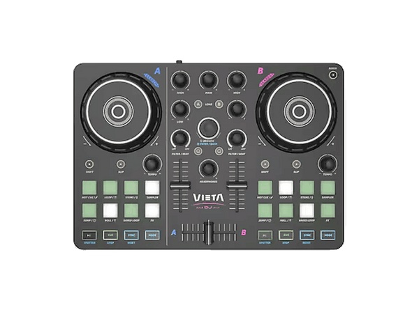 Mezcladora DJ - Vieta Pro Vega, 2 Canales, USB-C y Minijack 3.5mm, Tarjeta de Sonido Integrada, Negro
