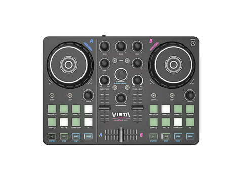 Mezcladora DJ - Vieta Pro Vega, 2 Canales, USB-C y Minijack 3.5mm, Tarjeta de Sonido Integrada, Negro