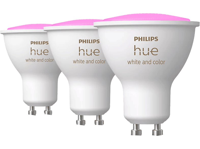 Bombilla Inteligente - Philips Hue GU10, Pack 3, 4.3W, Blanco y colores, Bluetooth, Control por voz