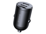 Cargador coche - Baseus Tiny Star Mini, 30W, 2x Tipo-C, Carga rápida, Multidispositivo, Con pestaña de extracción, Universal, Negro Cosmic