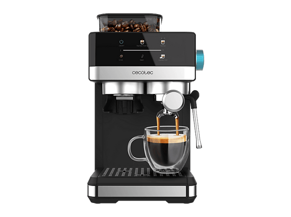 Cafetera express - Cecotec Power Espresso 20 Grind, 20 bar, 1350W, 1.7 l, 2 tazas, Molienda ajustable, Thermoblock, Pantalla táctil, Negro