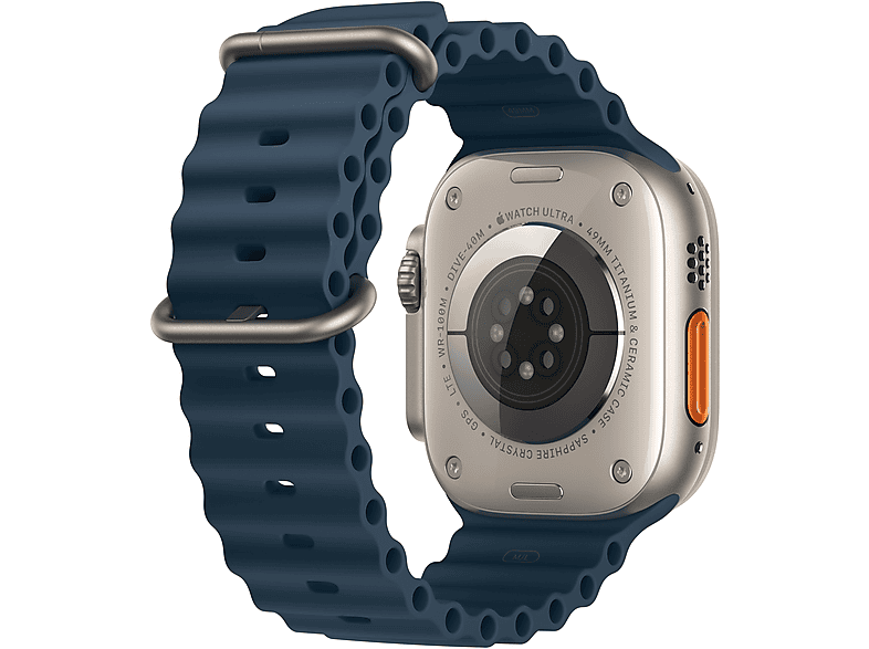 Apple Watch Ultra 2 (2023), GPS + Cellular, 49 mm, Caja de titanio, Gesto doble toque, Correa Ocean Band de color Azul