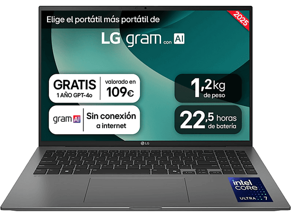 Portátil - LG 16ZD90T-G.AX78B, 16" WQXGA, Intel® Core™ Ultra 7, 16 GB RAM, 1 TB SSD, Arc™ GPU, FreeDOS