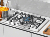 Placa de gas - Miele KM 2034 G, 5 zonas, Zona grande 12 cm, Gas natural, Función GasStop, 75 cm, Acero inoxidable