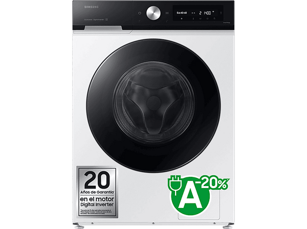 Lavadora carga frontal - Samsung WW90DB7U94GEU3, 9 kg, 1400 rpm, AI EcoBubble™, Clasificación Energética A, Blanco