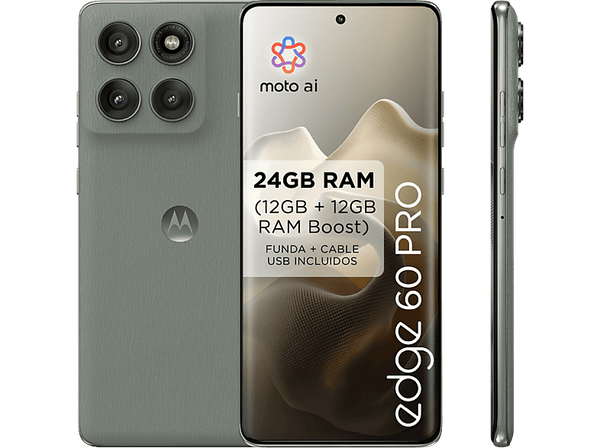 Móvil - motorola edge 60 pro, Shadow, 512 GB, 12 GB RAM, 6.67" pOLED, MediaTek Dimensity 8350 Extreme, 6000 mAh