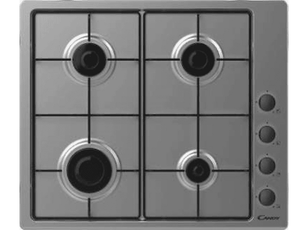 Encimera - Candy Idea CHW6LBX, Gas, 4 quemadores, Válvula seguridad Sicurflame, 60cm, Mandos independientes, Inox
