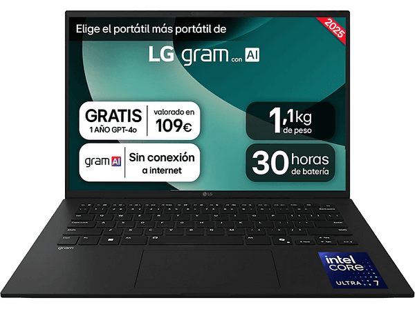 Portátil - LG 14ZD90T-G.AX78B, 14" WUXGA, Intel® Core™ Ultra 7-255H, 16 GB, 1 TB SSD, Arc™ GPU, FreeDOS