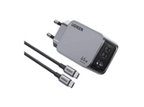Cargador de pared - Ugreen Mini GaN Nexode Pro, Universal, Carga Rápida, 65W, 2x USB-c, 1x USB-A, Plata