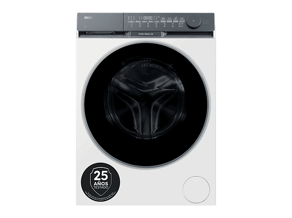 Lavadora carga frontal - Haier X9 Series HW100-BD14387US, 10 kg, 1400 rpm, Autodosificación, Función Vapor, Aquastop, Blanco