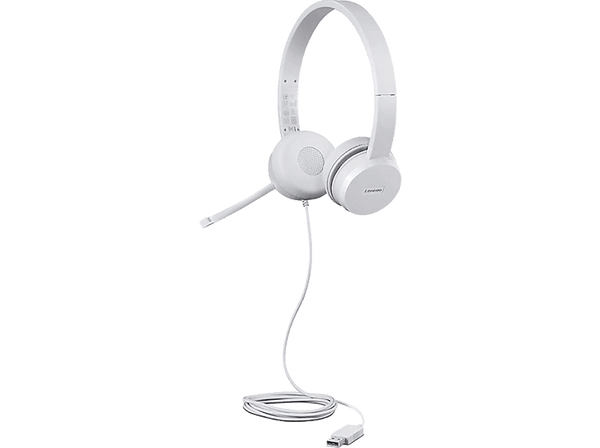Auriculares - Lenovo USB estéreo 110, De diadema, Circumaural, Micrófono integrado/brazo, Gris nube