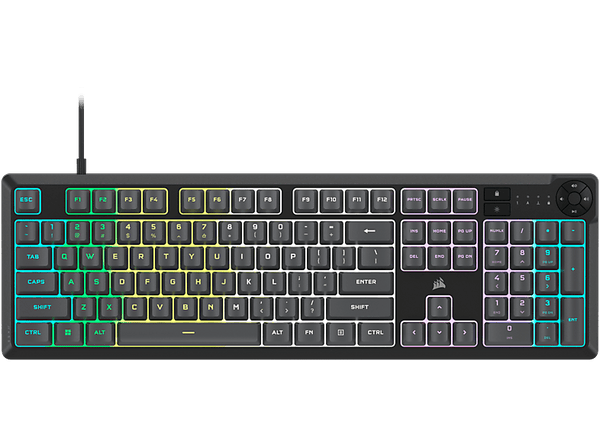 Teclado gaming - Corsair K55 Core, Con cable, Iluminación LED RGB, 4 teclas multimedia, Dark Grey