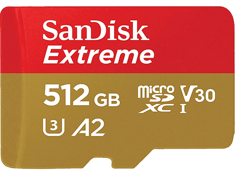 Tarjeta Micro SDXC - SanDisk Extreme, 512 GB, Hasta 190 MB/s lectura, UHS-I, U3, V30, A2, Clase 10, Multicolor