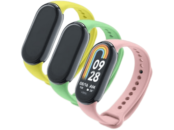 Correa - CellularLine KITBAND2MISMART8, Kit 3 correas, Para Xiaomi Mi Smart Band 8, Silicona, Amarillo / Verde / Rosa