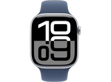 Apple Watch Series 10 (2024), GPS + Cellular, 46 mm, Gesto de doble toque, Caja de aluminio plata, Correa deportiva Azul denim, Talla S/M