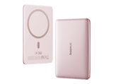 Powerbank - Baseus PicoGo AM41 Ultra-fina, 5000 mAh, 20W, Carga magnética, Con cable Tipo C 60W, Carga Pass-Through, Carga rápida, Rosa Nebula
