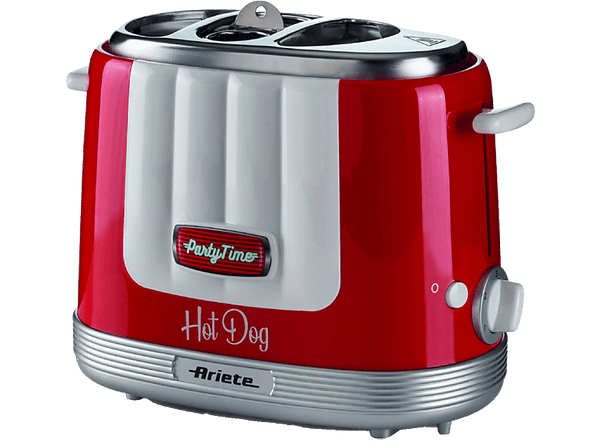 Máquina hot dogs - Ariete Hot Dog Maker Party Time, 650 W, Para 2 sándwiches y 2 perritos calientes, Rojo