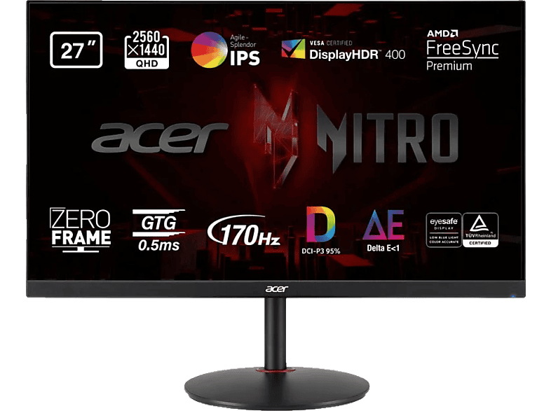 Monitor gaming - Acer Nitro XV272URV, 27 LED IPS WQHD, 1 ms, 170Hz, 2 x HDMI(2.0) + 1 x DP(1.2) + 2x Altavoces 2W, FreeSync Premium, Negro