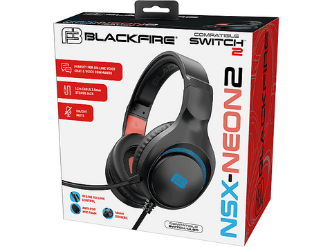 Auriculares gaming - Ardistel Blackfire NSX-NEON2 Wired Gaming Headset, Con cable, Micrófono, Compatible con Nintendo Switch 2, Negro