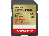 Tarjeta SD - SANDISK Extreme Plus, 256 GB, Vídeo 4k UHD, Hasta 240 MB/s lectura, U3, V30, C10, UHS-I, Oro