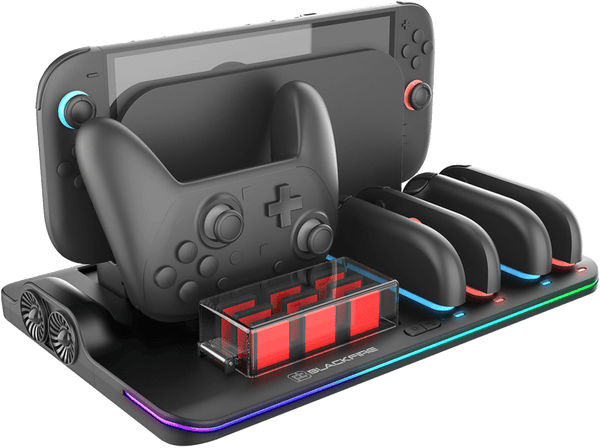 Cargador multifunción - Ardistel Blackfire® Multifunction Charging Stand RGB LED, Compatible con Nintendo Switch 2, Negro