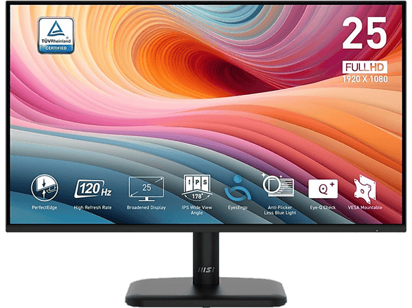 Monitor - MSI PRO MP251L E2, 24.5" Full-HD, 120 Hz, 1 ms MPRT, 4 ms GtG, IPS, Adaptive Sync, Negro