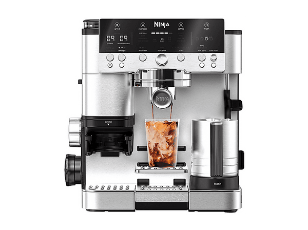 Cafetera express - Ninja Luxe Café Premier ES601EU, 9 bar, 1650W, 2 Tazas, Capacidad del depósito 2L, Capacidad de café en grano 250g, Plata