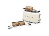 Tostadora - Smeg TSF02CREU, 1500W, 4 rebanadas, 6 niveles, Función descongelar y bagel, Vintage, Crema