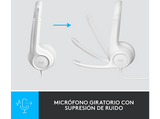 Auriculares - Logitech USB Headset H390, De diadema, Con cable, Para PC, Micrófono, Cancelación de ruido, Blanco