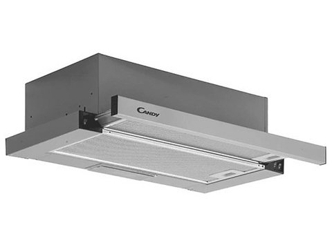 Campana - Candy CBT6130/3X, Telescópica, 2 velocidades, 264 m3/h, 60cm ancho, Filtro carbono, Inox
