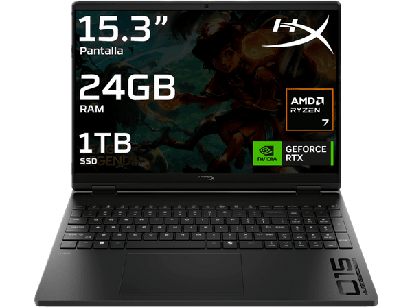 Portátil gaming - HP HyperX OMEN  15-gb0007ns, 15.3 " 2K, AMD Ryzen™ 7 260, 24 GB RAM, 1 TB SSD, GeForce RTX™ 5060, Sin sistema operativo
