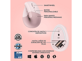 Ratón inalámbrico - Logitech Lift Vertical, Ergonómico, 4000 ppp, Botones personalizables, Multidispositivo, Windows-Mac, USB Logi Bolt, Rosa